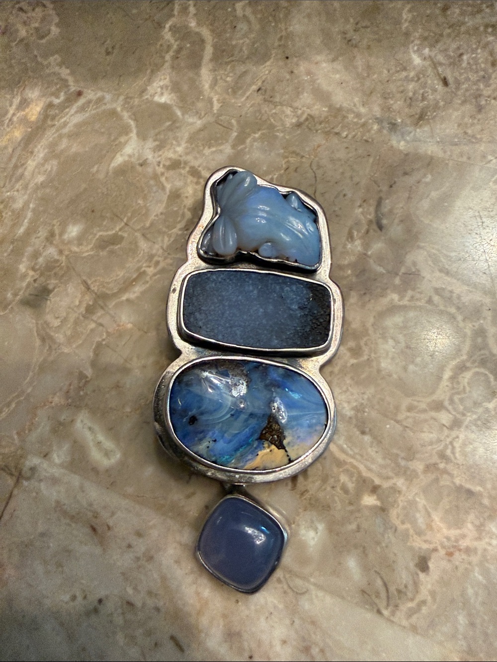 Artisan signed and created sterling silver or pendant piece  genuine opals